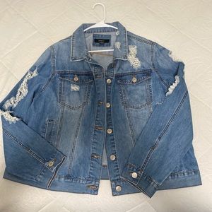 Plus Size Distressed Denim Jacket